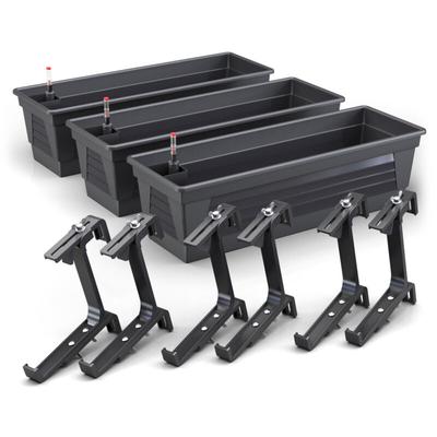 Plastard - Blumenkasten mit Hydroeinsatz und Halterung 3er Set Anthrazit 60 cm Image