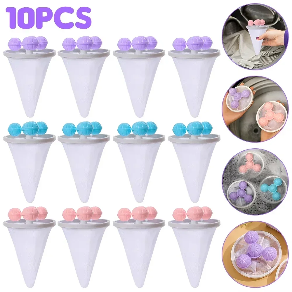 10PCS Waschmaschine Filter Net Schwimm Lint Filter Mesh Tasche Wiederverwendbare Pet Haar Catcher Entferner Wäsche Reinigung Werkzeug Image