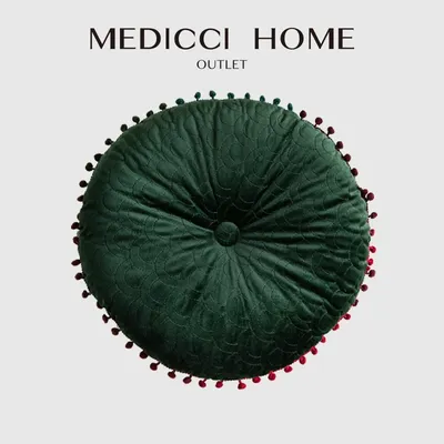 Medicci Home Tatami-Bodenkissen mit Quaste, Retro-grüner Samt, Fischschuppen, Welle, gesteppt, Image
