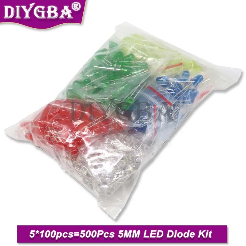 500 teile/los 5mm LED-Dioden-Kit gemischte Farbe rot grün gelb blau weiß LED-Licht DIY-Kit Image