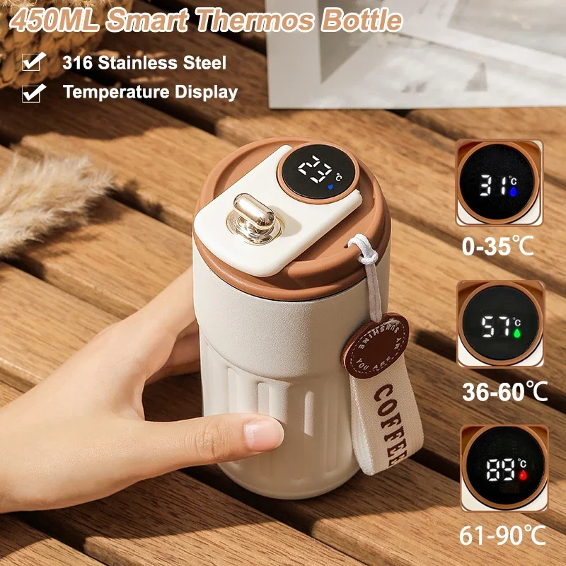 450 ml Edelstahl Thermosflasche Smart Display Temperatur Kaffeetasse Tragbarer Vakuumbecher Halten Sie Kälte und Hitze Isolierflasche Image