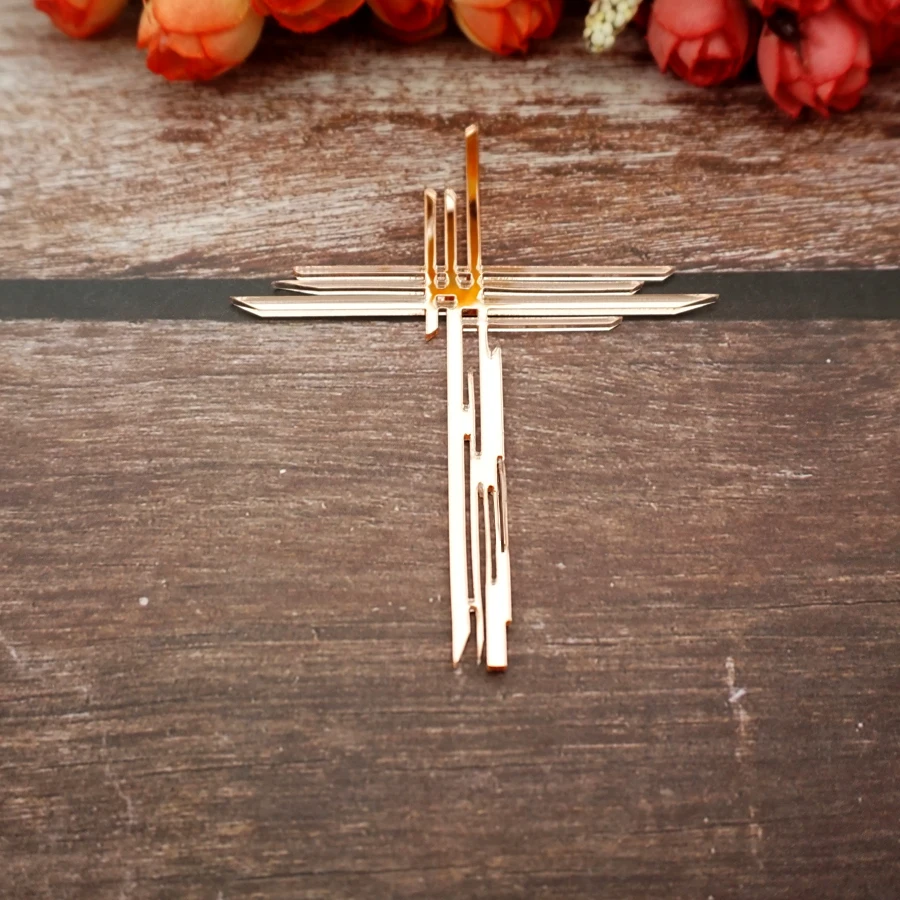 10/14 cm Höhe Neues Design Aushöhlen Schneiden Acryl Verspiegelte Kreuz Tag DIY Taufe Geschenk Zubehör Party Dekoration Image