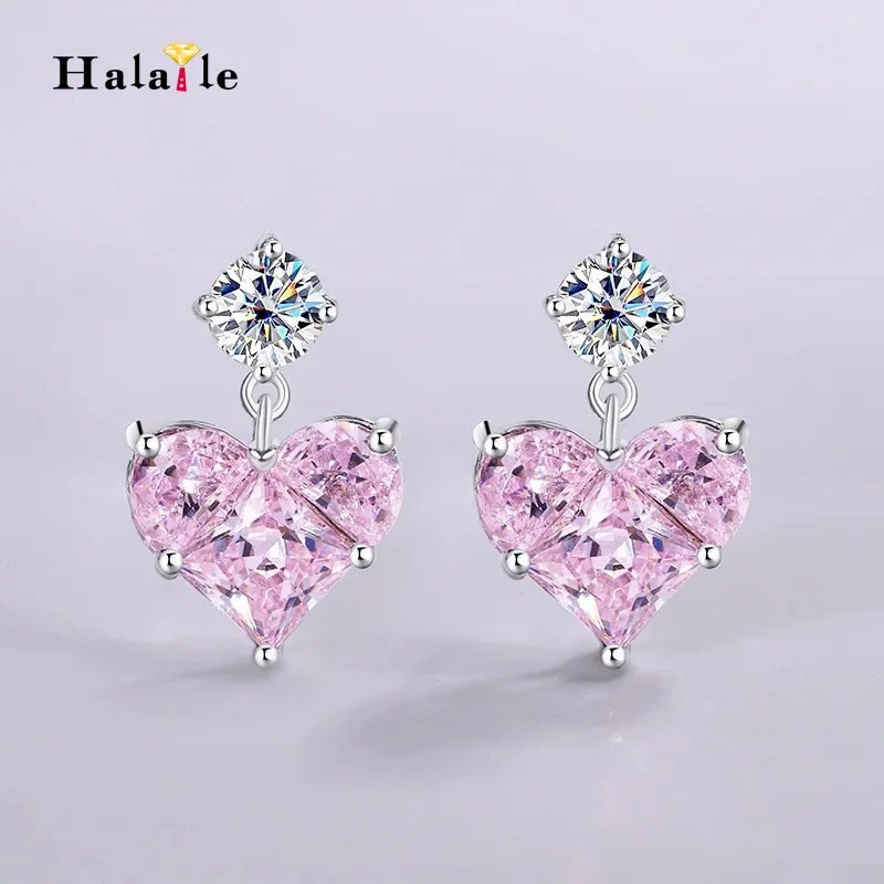 Halaile D Farbe Moissanit S925 Sterling Silber Liebe Herz Tropfen Ohrringe Hochzeit Edlen Schmuck Frauen Elegante Braut Geschenk