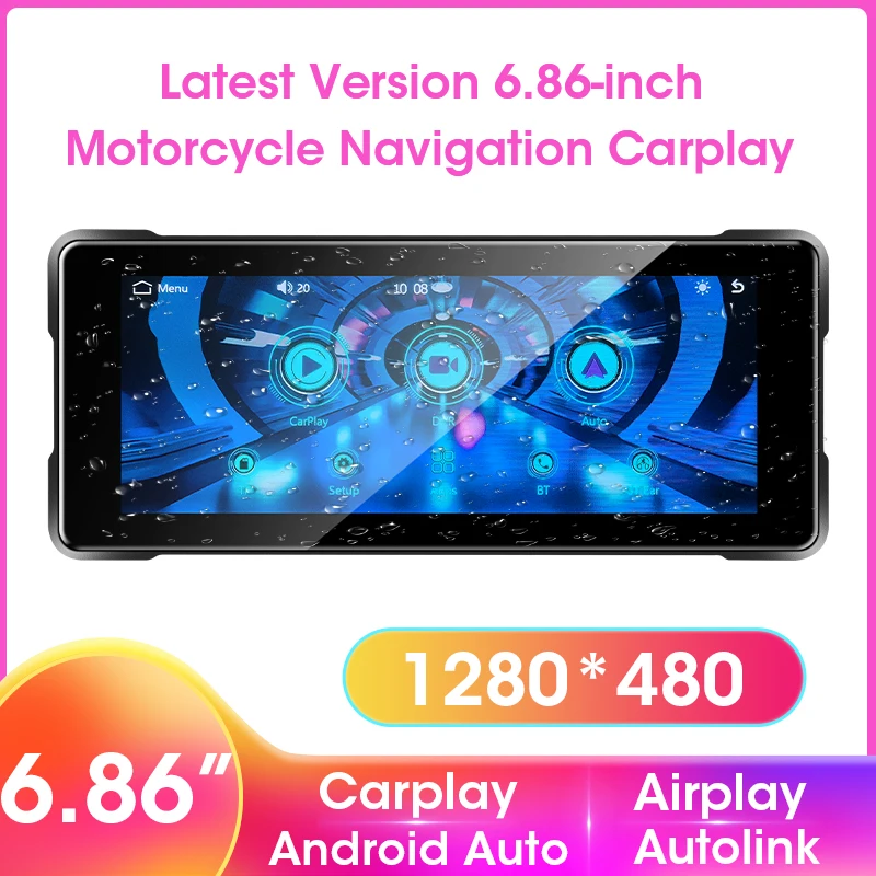 Vtopek 6,86 Zoll Motorrad-GPS-Carplay-Bildschirm, kabelloses CarPlay Android Auto Dash Cam, wasserdichter Moto-Monitor, Dual-Bluetooth-Display Image