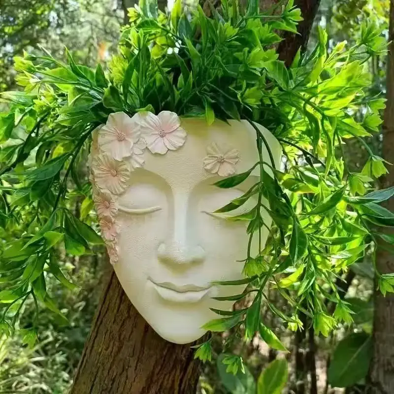 Kreative Wand montiert Gesichts Blumentopf regenfest Wand montiert Harz Sukkulenten Blumentopf Statue Garten Dekoration Image