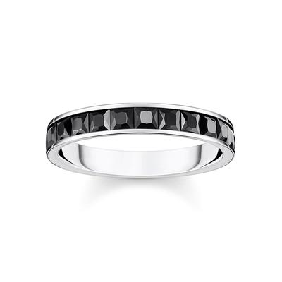 Fingerring THOMAS SABO "Steine Pavé TR2358-051-9-52-60, TR2358-643-11-52-60" Gr. 52, silber (silberfarben, schwarz, schwarz), Fingerringe, Damen, 52, Silber 925 (Sterlingsilber), 4mm, mit Zirkonia (synth.) Image