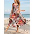Damen Ärmelloses Maxikleid Strandkleid A-Linie Falten Boho Freizeitkleid U-Ausschnitt Scoop-Ausschnitt Grafisches Bohemian-Stil Urlaub und Frühling Sommer