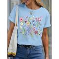 Damen T-Shirt mit Blumendruck lässig Basic Sommer kurzärmelig Rundhalsausschnitt Alltags-T-Shirt