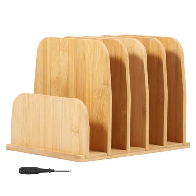 Adjustable Desktop Files Organizer Multi Slots Bamboo Countertop Mail Sort Holder Document Letter