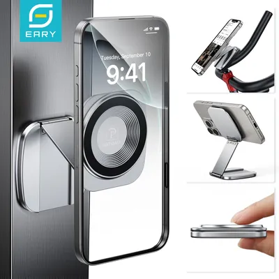 Eary Magnetic Phone Holder Mount For Wall Desktop Stable Metal Magnet Base With Flexible Foldable Compatible With All SmartPhone