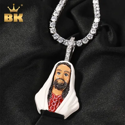 THE BLING KING Enamel Jesus Pendant Charm Head Portrait Enamel Pendant Tennis Chain Men And Women