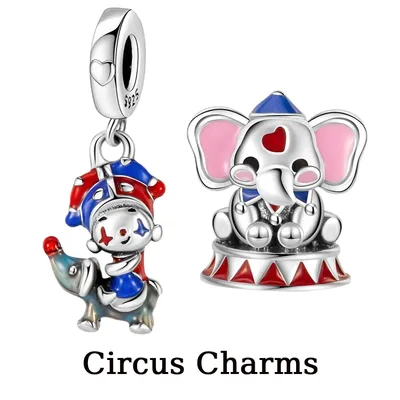 New Silver Plated Circus Elephant Happy Clown Dangle Charm Fit Original Pan Bead Bracelet DIY Women