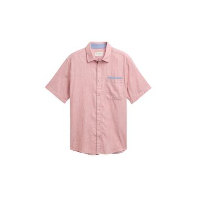 TOM TAILOR Herren Regular Fit Kurzarmhemd aus Baumwolle, rot, Meliert, Gr. M Image
