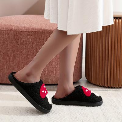 TEMU Cute Mushroom Pattern Slippers, Casual Slip On Plush Lined Slippers, Comfortable Winter Shoes Image