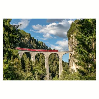 TEMU Waterproof Rolled Canvas Wall Art - Landwasser Train Scenery Poster, High-quality Cloth Material, Frameless, Home Decor - 1 Piece Image