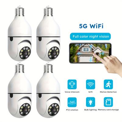 TEMU 4pcs Ease , Light Bulb Security Cameras, Wireless 5ghz Wifi, Indoor Outdoor, , E27 Light Socket Screw In Security Cameras For Home Cam Lightbulb Cameras, Hd 1080p, Night Vision, Motion Detection Image
