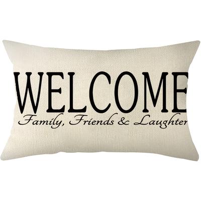 TEMU Farmhouse Welcome Linen Throw Pillow Cover - Sofa & Couch Decor, Machine Washable, Zip Closure (pillow Not Included) Image