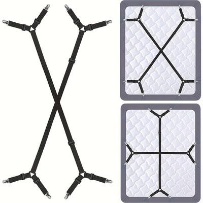 TEMU 2-pack Adjustable Bed Sheet Straps With Clips, Triangle Elastic Mattress Cover Holder, Nylon Knitted Bed Sheet Hangers, Black, Hand Wash Only, Fits All Mattress Covers Image