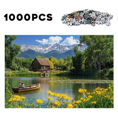 TEMU 500/1000pcs Rustic Wooden – Challenging Diy Artwork With Landscape, Perfect Gift For Home Decor And Puzzle Enthusiasts Image