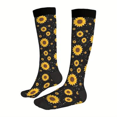 TEMU 1 Pair Men' Pattern Knee-high Socks - Comfortable & Stretchy Polyester , Breathable With Band For , Gifts & Parties, Cute Socks Image