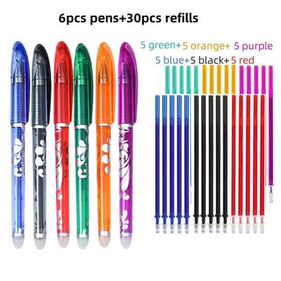TEMU 12/16/24/26/36/48pcs/set 8 Colors Erasable Gel Pen Set Color Replaceable Refill Thermal Erasable Neutral Pen 0.5mm Needle Stationery Image