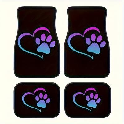 TEMU Suitable For All Car Models, 4 Sets Of Car Floor Mats With Heart And Dog Claw Patterns, Vehicle Floor Mats, With Anti-slip Base, Easy To Clean Car Interior Accessories Image