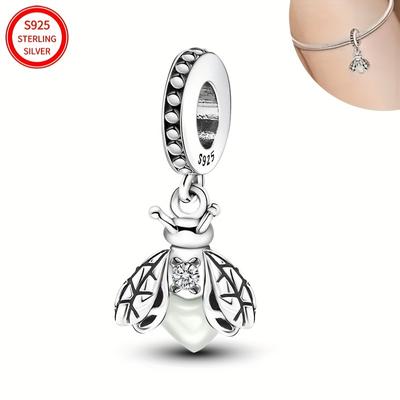 TEMU 1pc Luminous Firefly Charm, 925 Sterling Silver Pendant Bead For Bracelet Necklace Diy, Elegant Gift For Girls Engagement Birthday, 2.5g Image