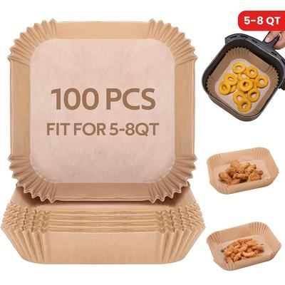 TEMU 100pcs Air Fryer Disposable Baking Paper Mat, Oil-proof Paper Material, Suitable For Most Air Fryer Models Image