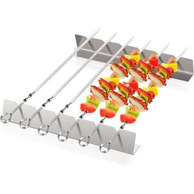 Lntyq Set aus Kebab-Spießen und rostfreiem Stahl mit Halterung, Grillzubehör mit 6 Spießen und 1 Image