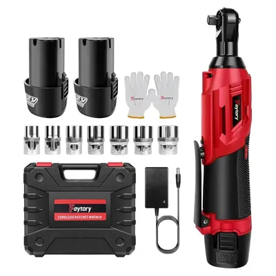 12V Cordless Ratchet Wrench 40N.m, 0-300RPM, 3/8" Electric Ratchet Kit w/2×1.5Ah Batteries & 7 Sockets