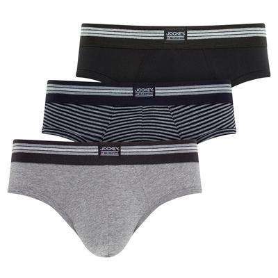 Slip JOCKEY "Cotton Stretch Brief", Herren, Gr. L, schwarz (schwarz stripe), Single Jersey, Obermaterial: 95% Baumwolle, 5% Elasthan, gestreift, geringelt, körpernah, Unterhosen, Mittlere Bundhöhe Image