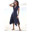 Sommerkleid BEACHTIME, Damen, Gr. 40, N-Gr, blau (marine), Jersey, Obermaterial: 95% Viskose, 5% Elasthan, unifarben, feminin, figurbetont ca. Mitte Wade, V-Ausschnitt, Kurzarm, Kleider, mit Zipfelsaum und Schleife, Jerseykleid, asymmetrisches Rockteil