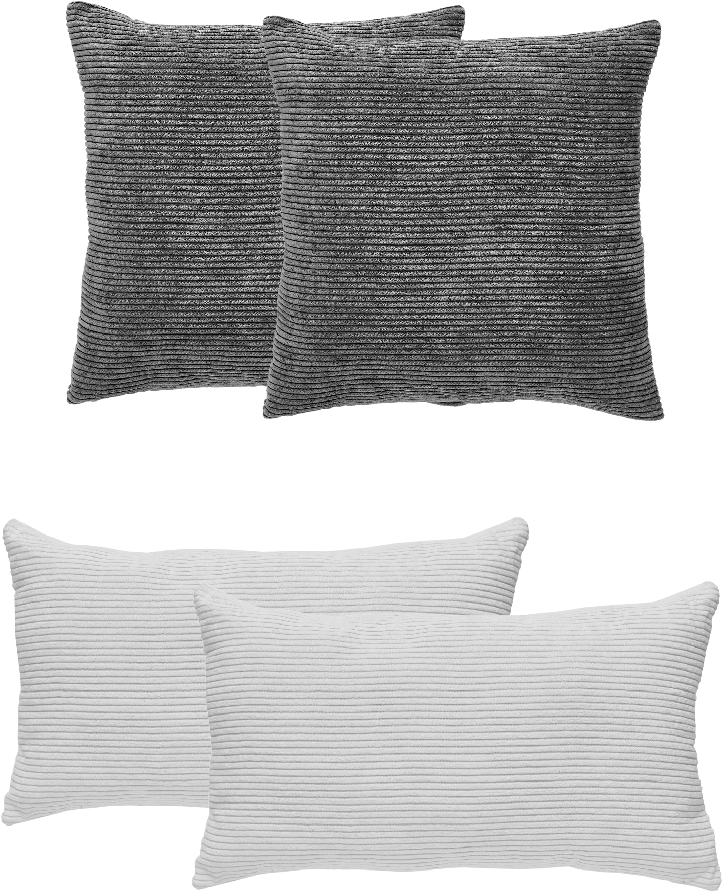 Dekokissen ANDIAMO "Cord Kissen Emy, 4er Set, Kissenhülle mit Füllung", grau (dunkelgrau, weiß, cord unifarben), H:12cm, Polyester, Dekokissen_Sitzkissen_Kissenhüllen, Sofakissen, eckig, 40x40 & 30x50 cm, auch einzeln erhältlich Image
