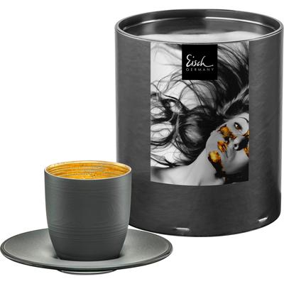 Espressoglas EISCH GERMANY "COSMO COLLECT, Made in Germany", grau (grau, goldfarben), H:6,5cm Ø:11,5cm, Kristallglas, Trinkgefäße, in Handarbeit mit 24karätigem Gold veredelt, grauer Stein-Look Image