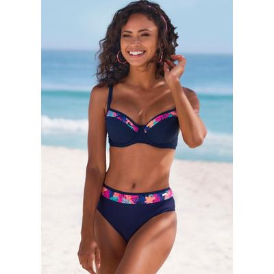 Bügel-Bikini-Top LASCANA "Exotic", Damen, Gr. 40, Cup C, blau (navy), Recycling-Polyamid, unifarben, Bikini-Oberteile, mit bedruckter Blende an den Cups Image