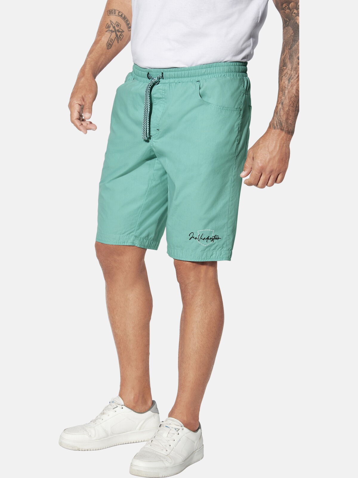 Shorts JAN VANDERSTORM "Schlupfshort RAMTAN", Herren, Gr. 54, N-Gr, blau (türkis), Obermaterial: 100% Baumwolle CO., Hosen Shorts