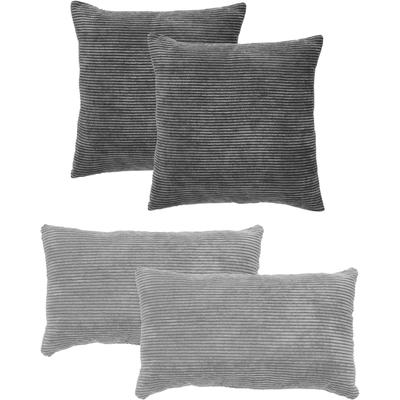 Dekokissen ANDIAMO "Cord Kissen Emy, 4er Set, Kissenhülle mit Füllung", grau (dunkelgrau, grau, 4er, set, b, l: 30 cm x 50 cm, 40 cm x 40 cm), H:12cm, Polyester, Dekokissen_Sitzkissen_Kissenhüllen, Sofakissen, eckig, 40x40 & 30x50 cm, auch einzeln... Image
