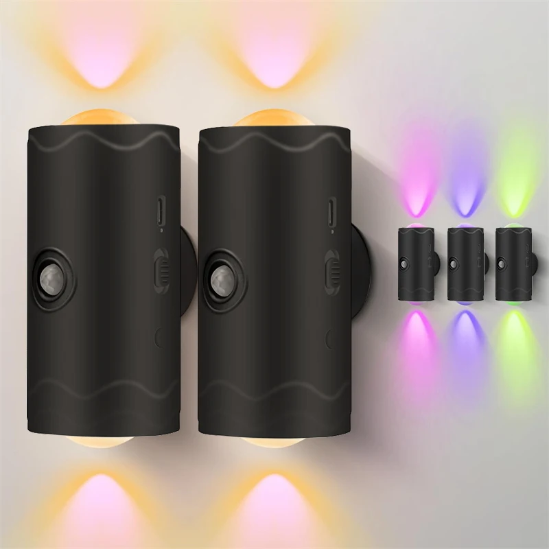 Wandleuchte mit Bewegungsmelder, LED-Wandleuchten, RGB-Warmlight, Heimdekoration, Licht nach oben und unten, Nachtlicht, wiederaufladbar, für Treppen, Veranda