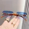 Trend ige randlose Cut Edge Sonnenbrille einzigartige Geparden Design Sonnenbrille coole Metall Tempel Rechteck Sonnenbrille Retro-Sonnenbrillen