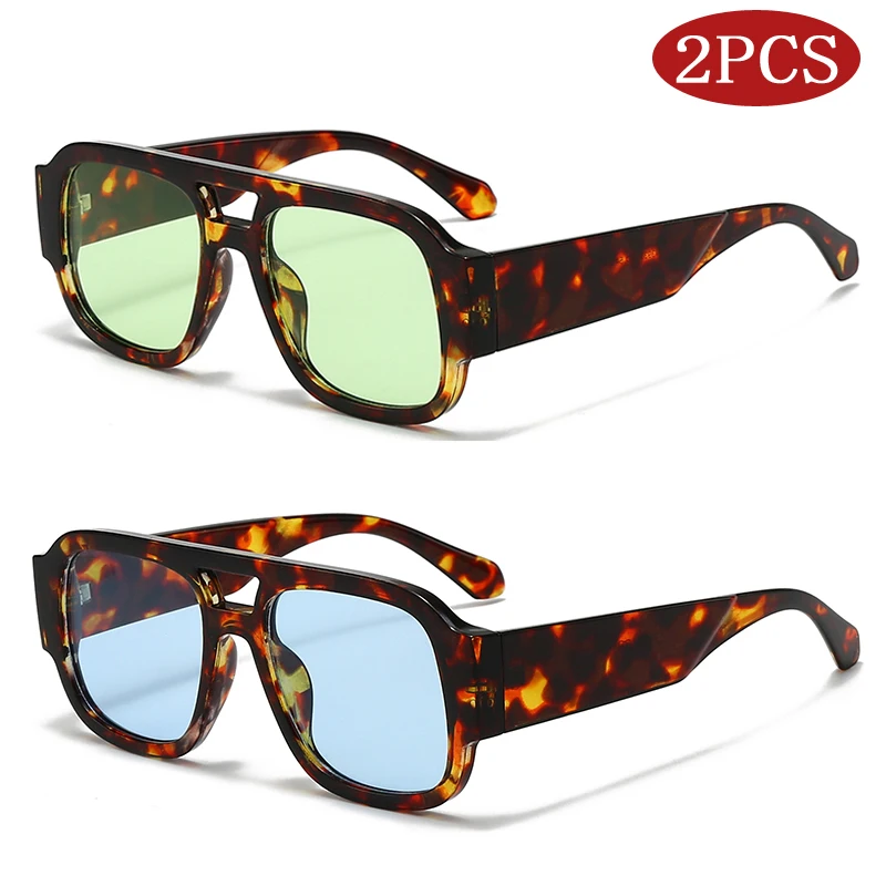 2 stücke Mode Candy Farbe Quadrat Sonnenbrille Frauen Großen Rahmen Doppel Brücken Sonnenbrille Retro Breite Beine Männer Brillen Shades Image