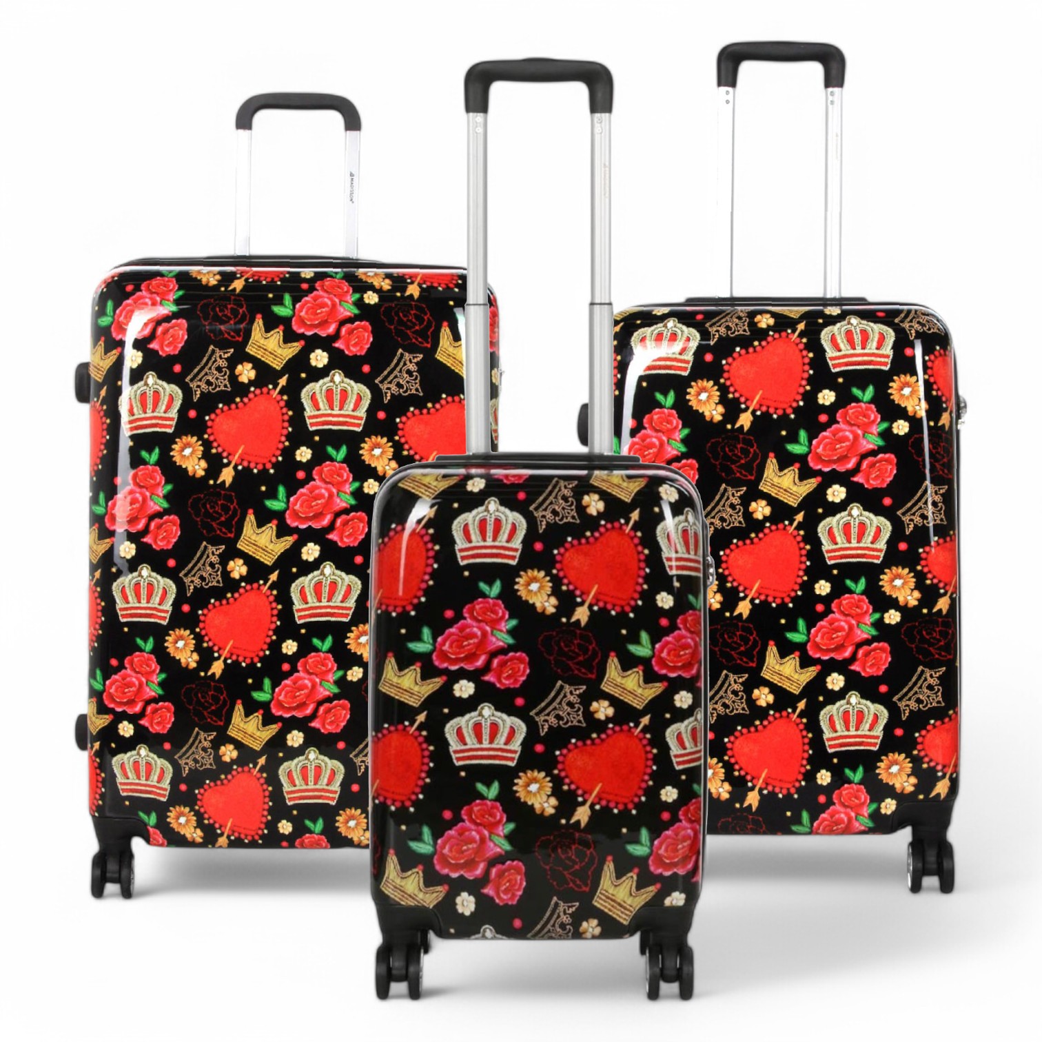 Erweiterbarer Hartschalenkoffer mit 8 Rädern und schwarzen Rosen Image