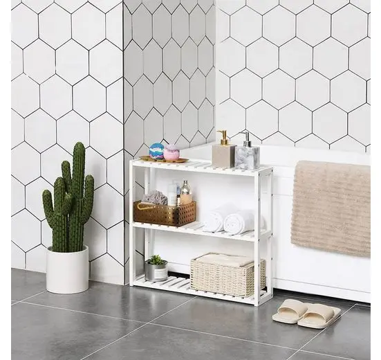 SONGMICS Küchenregal, Bambus Regal, mit 3 verstellbaren Ablagen, Flur, weiß Image