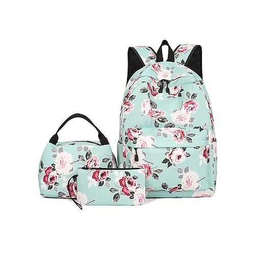 Set di zaino floreale per ragazze preadolescenti con borsa termica per il pranzo e astuccio, zaino scolastico leggero e impermeabile per studentesse delle scuole medie, ideale per il ritorno a scuola.