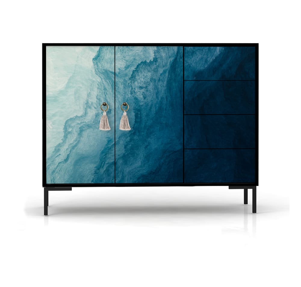 Buffet bas 2 portes 4 tiroirs MDF imprimé