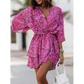 Per donna Mini Abito Abito a trapezio Casual All'aperto Cocktail party Uscire Vestibilità comoda Floreale Grafico Leopardo Manica 3/4 Scollo a V Rosa Rosso Viola Arancione Estate