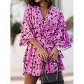 Per donna Mini Abito Abito a trapezio Casual All'aperto Cocktail party Uscire Vestibilità comoda Floreale Grafico Leopardo Manica 3/4 Scollo a V Rosa Rosso Viola Arancione Estate