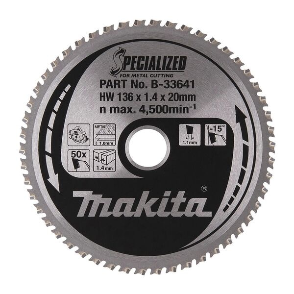 makita Kreissägeblatt »B-33641 SPECIALIZED« 136,0 mm 50 Zähne silber Image