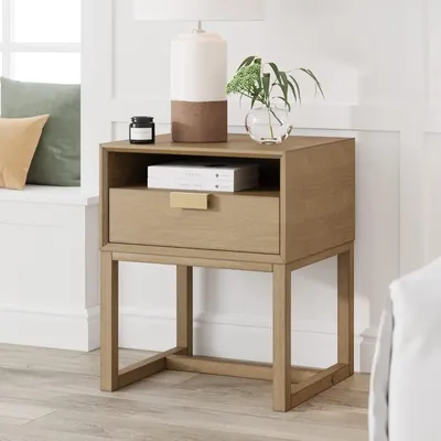 Luke Modern Nightstand Side Accent or End Table with Storage Drawer, 1, Light Brown