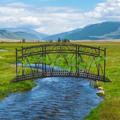 8 FT Metal Arch Garden Bridge – Heightened Patio Outdoor Bridge with Safety Guardrails, Decorative
