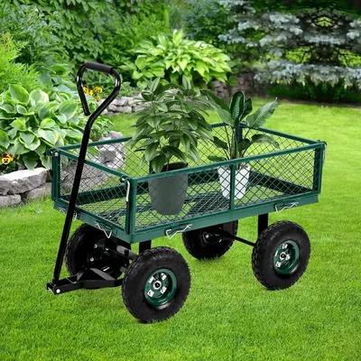 Heavy-Duty Steel Garden Cart Fold Wagon Cart Utility Yard Dump Cart with Removable Sides and 10"